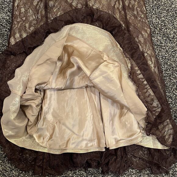 BCBGMAXAZRIA Beaded Lace/Silk Dress Sz 8 Gold/Brown Sleeveless Cocktail Wedding - Picture 11 of 12